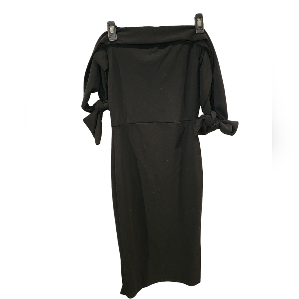 Boohoo Bardot tie detail midi dress, black, little black dress, nwt, size 4 - Picture 3 of 9